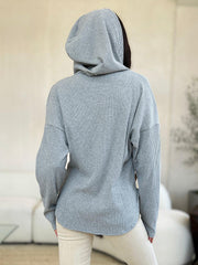 Veste à capuche pleine taille côtelée avec cordon de serrage et fermeture éclair Culture Code