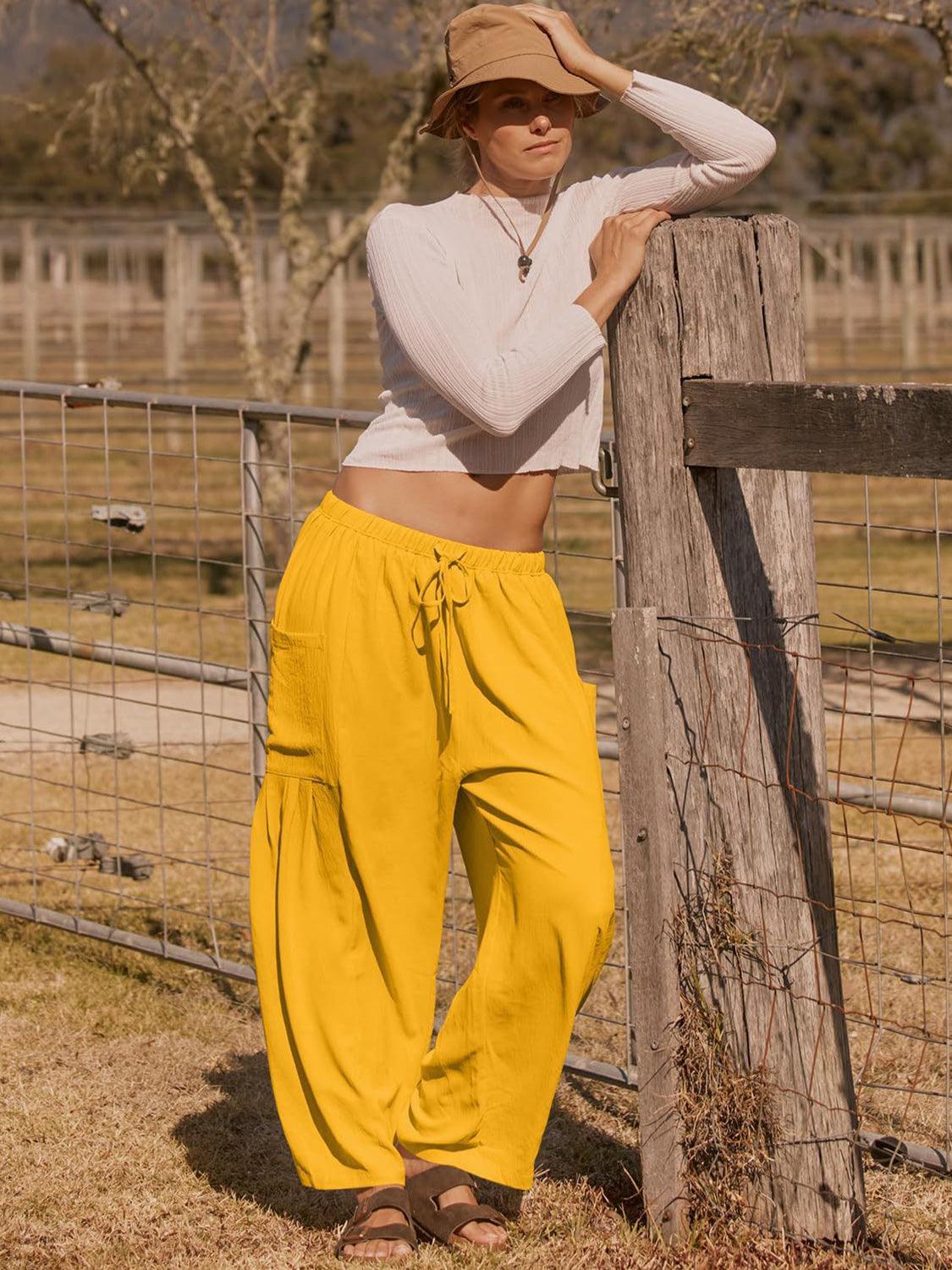 Pantalon large taille haute avec poches
