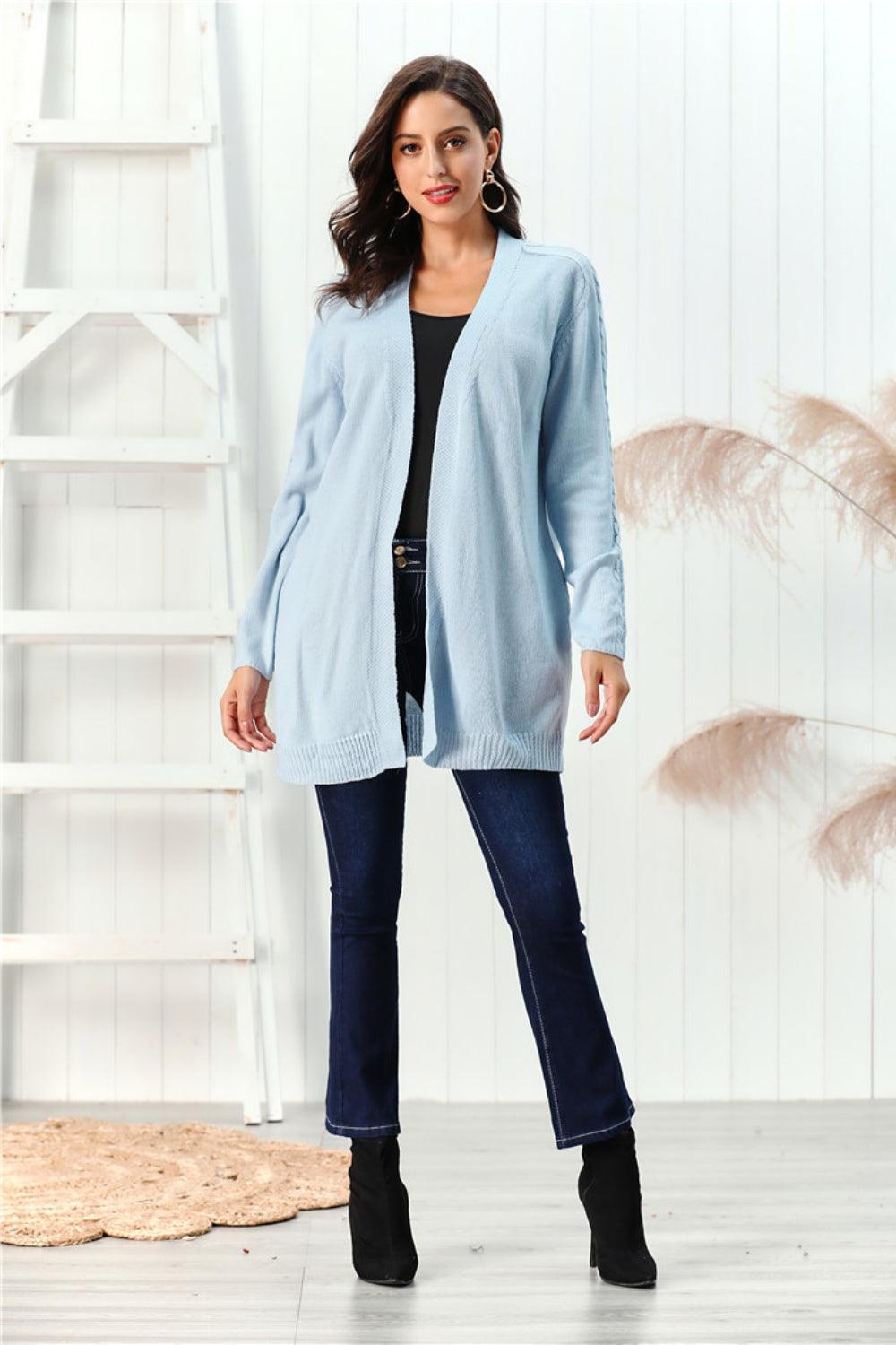 Cardigan ouvert à manches longues en maille torsadée