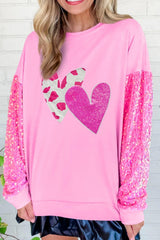 Sweat-shirt à manches longues en forme de cœur à paillettes pour la Saint-Valentin