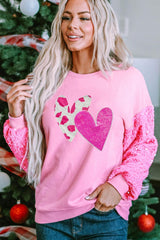 Sweat-shirt à manches longues en forme de cœur à paillettes pour la Saint-Valentin