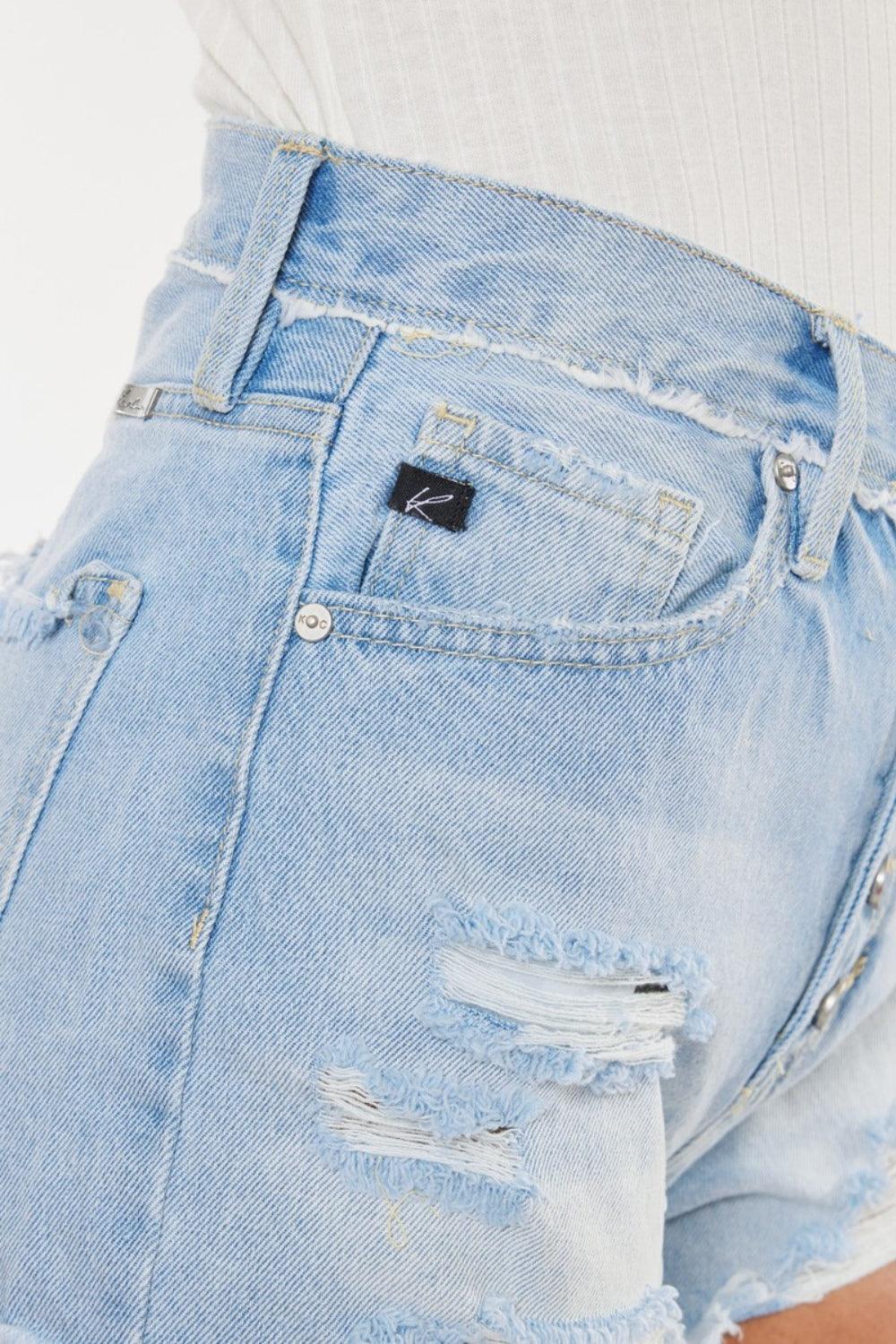 Short en jean à braguette boutonnée et effet vieilli Kancan