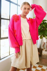 Cardigan ouvert à épaules tombantes avec appliques florales de Davi &amp; Dani