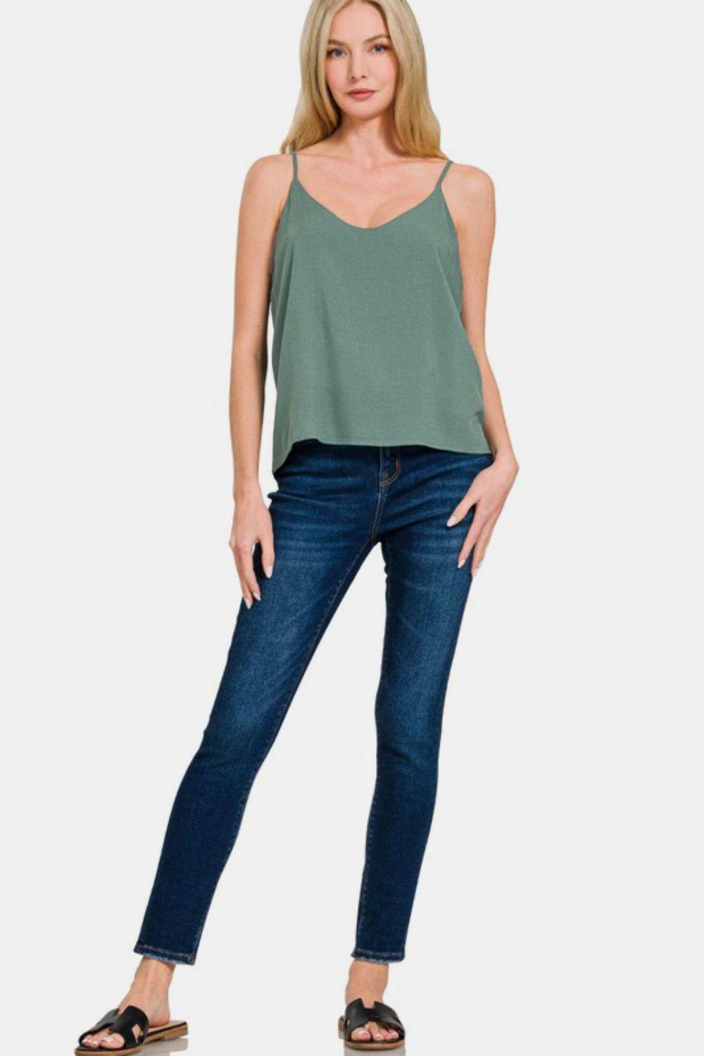 Camisole à bretelles spaghetti à deux épaisseurs Zenana