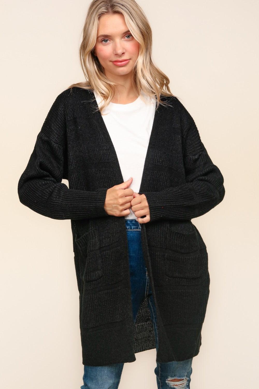 Cardigan ouvert texturé à rayures haptiques avec poches