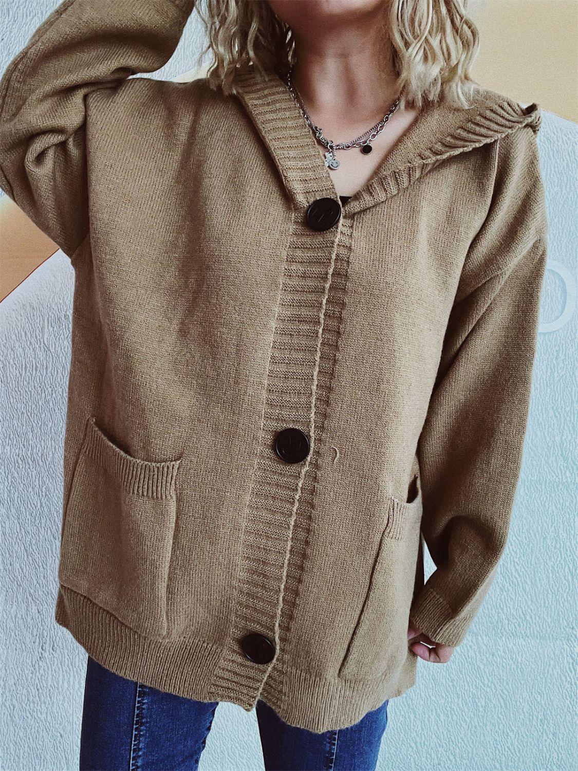 Cardigan à capuche à manches longues et épaules tombantes