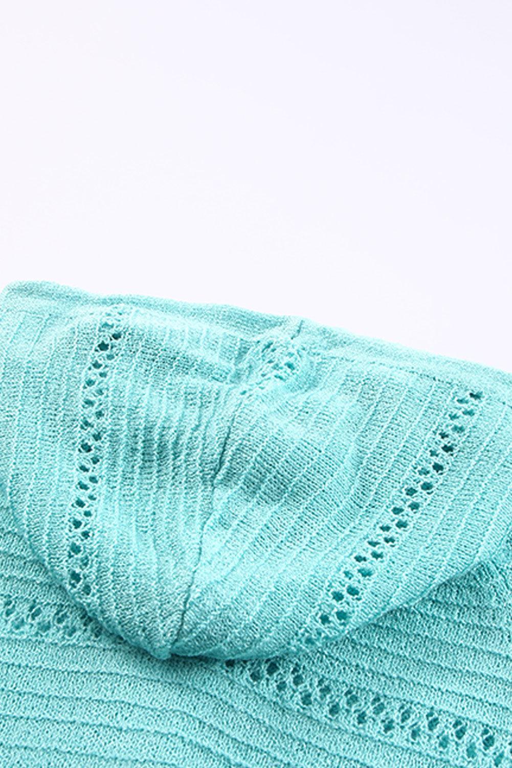 Cardigan à capuche ajouré à manches raglan et fermeture éclair