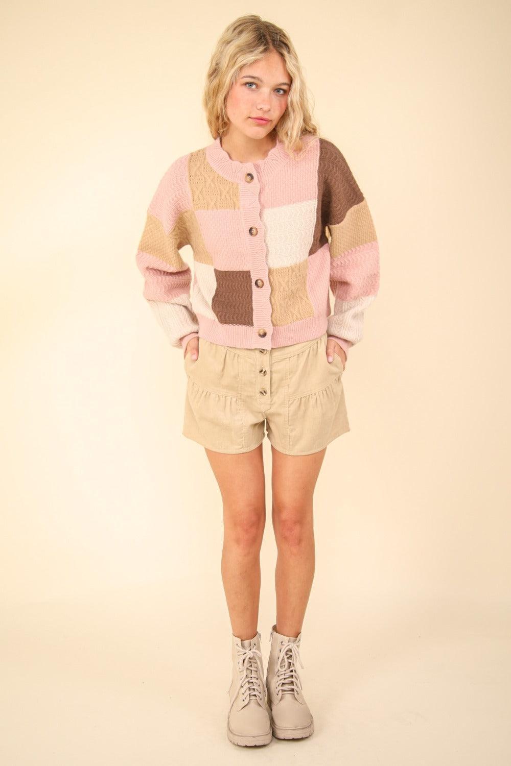 Cardigan texturé boutonné à blocs de couleurs VERY J