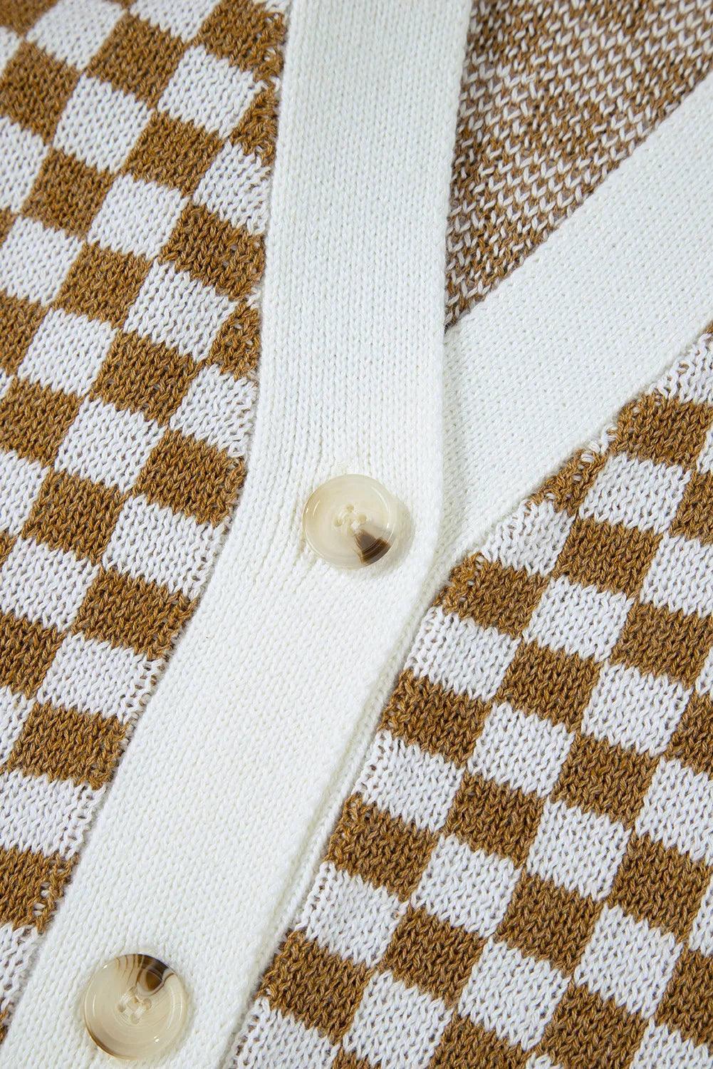 Cardigan à manches longues et col en V à carreaux