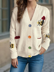 Cardigan à manches longues et col en V avec boutons contrastés