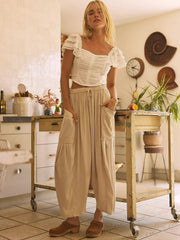 Pantalon large taille haute avec poches