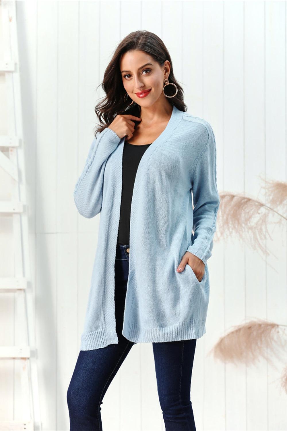 Cardigan ouvert à manches longues en maille torsadée