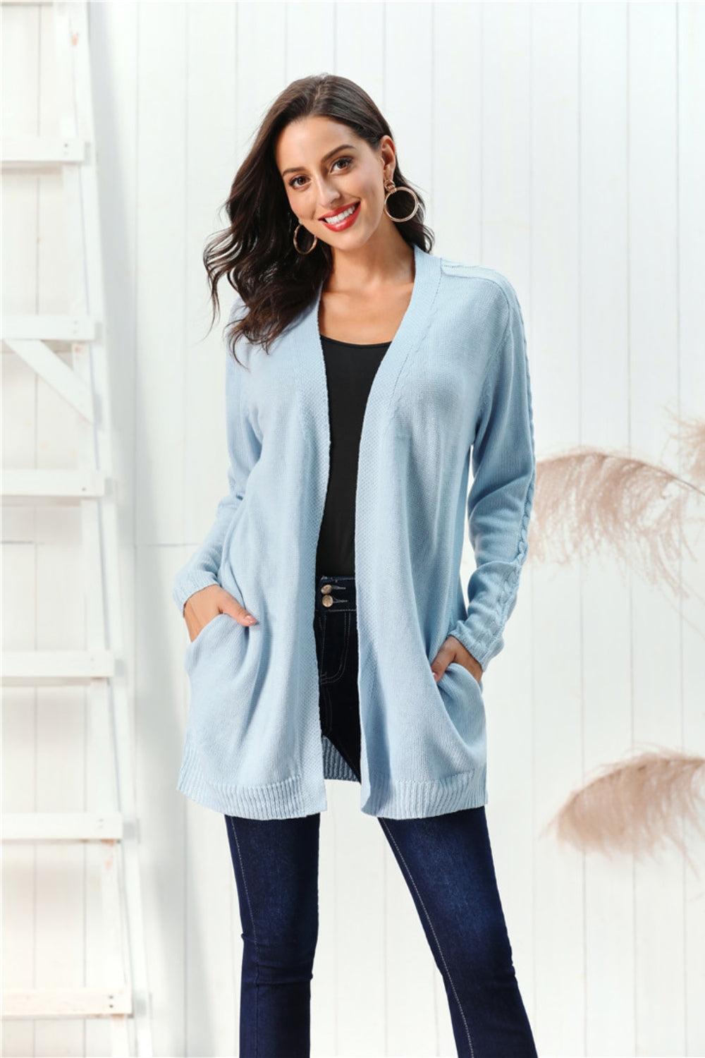 Cardigan ouvert à manches longues en maille torsadée