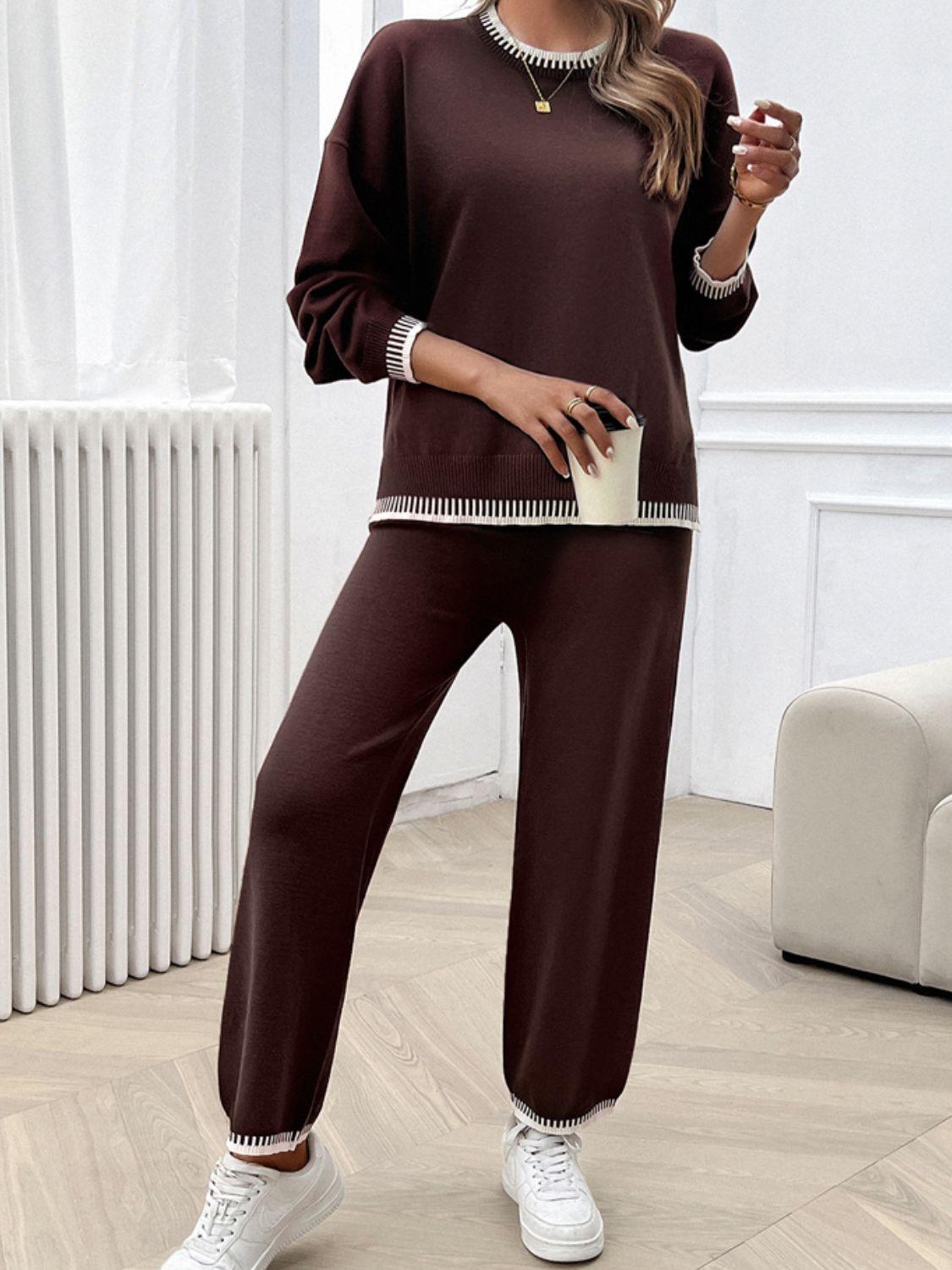 Ensemble pull-over à col rond et épaules tombantes Devine et pantalon