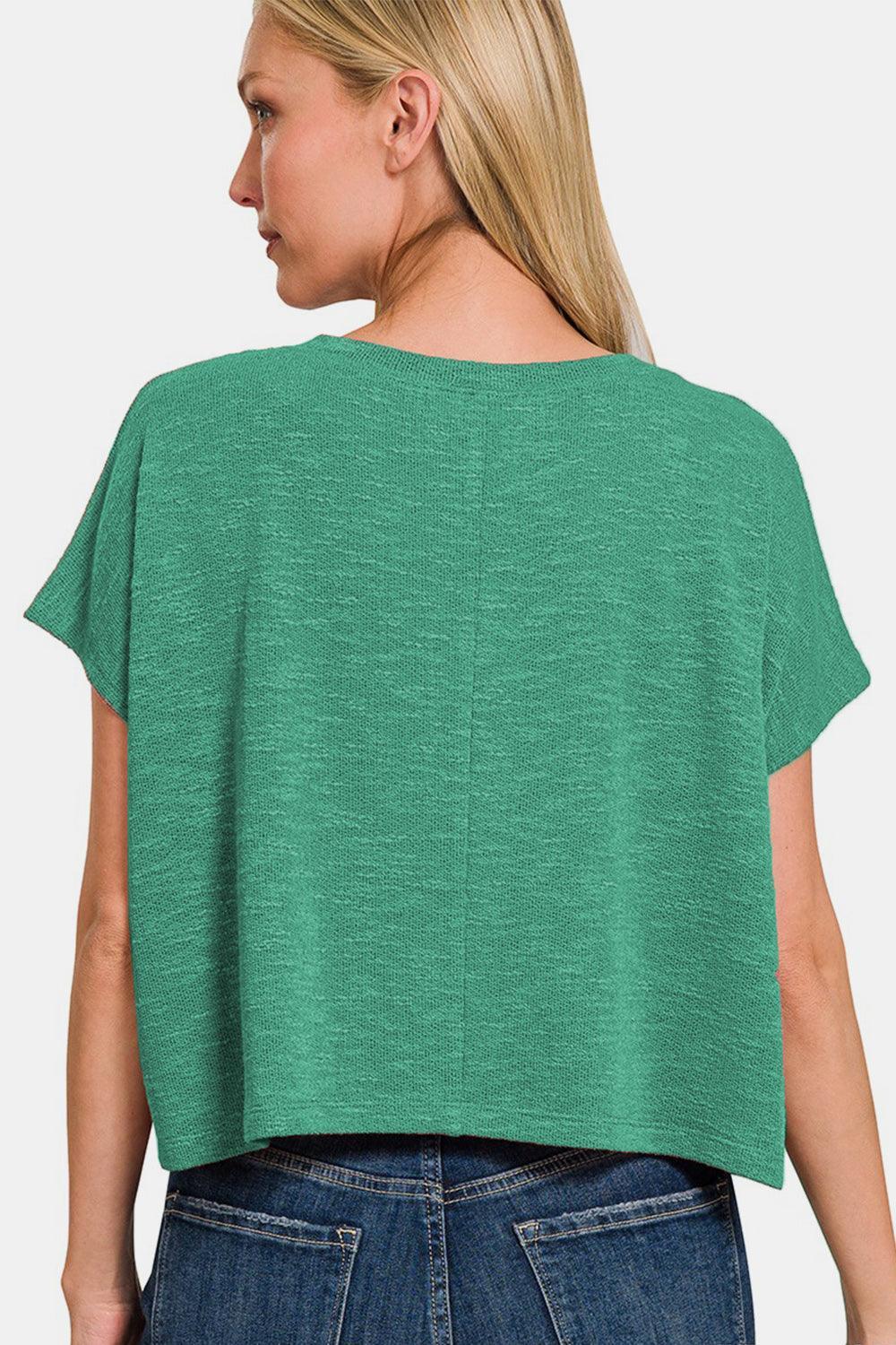 T-shirt à manches courtes et col en V Zenana