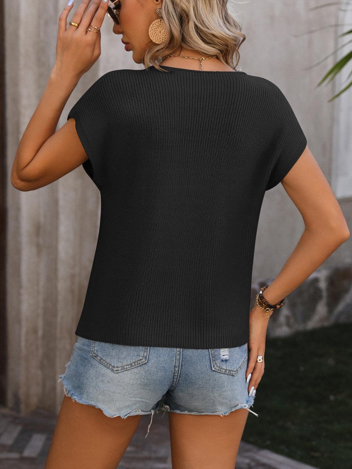 Pull à manches courtes et col rond avec poches