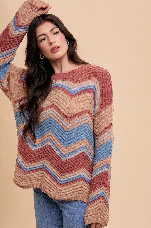 Pull col rond multicolore en zigzag d'Annie Wear