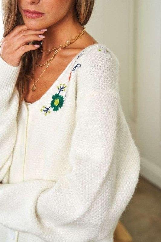Cardigan boutonné à manches longues et broderie florale Davi &amp; Dani 
