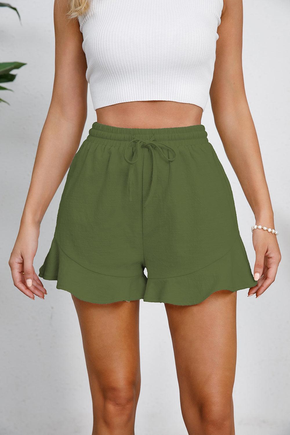 Short taille haute avec ourlet à volants et cordon de serrage