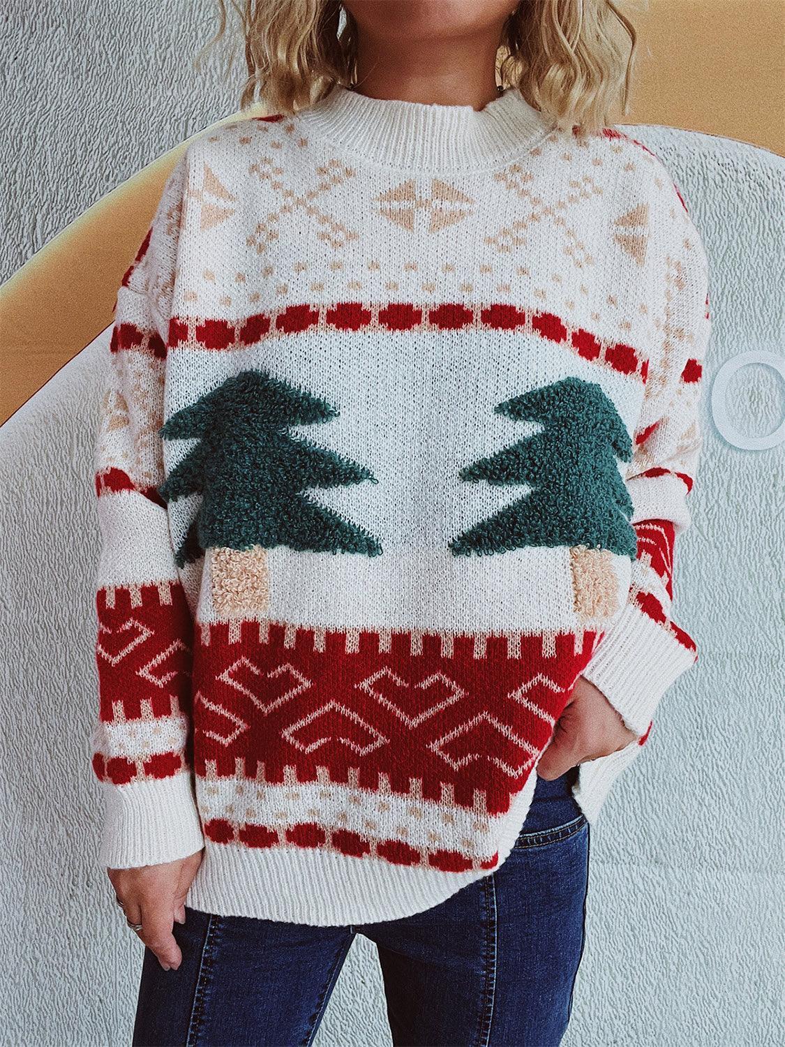Pull à manches longues et col montant avec motif sapin de Noël