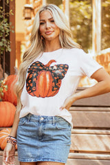 T-shirt à manches courtes et col rond avec motif citrouille