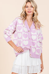 Cardigan boutonné à carreaux et cœur de Mittoshop 