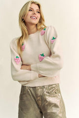 Pull col rond à fraises au crochet Davi &amp; Dani