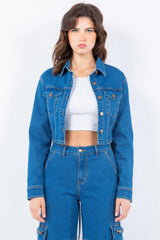American Bazi Laced Back Cropped Denim Jacket - Admiresty