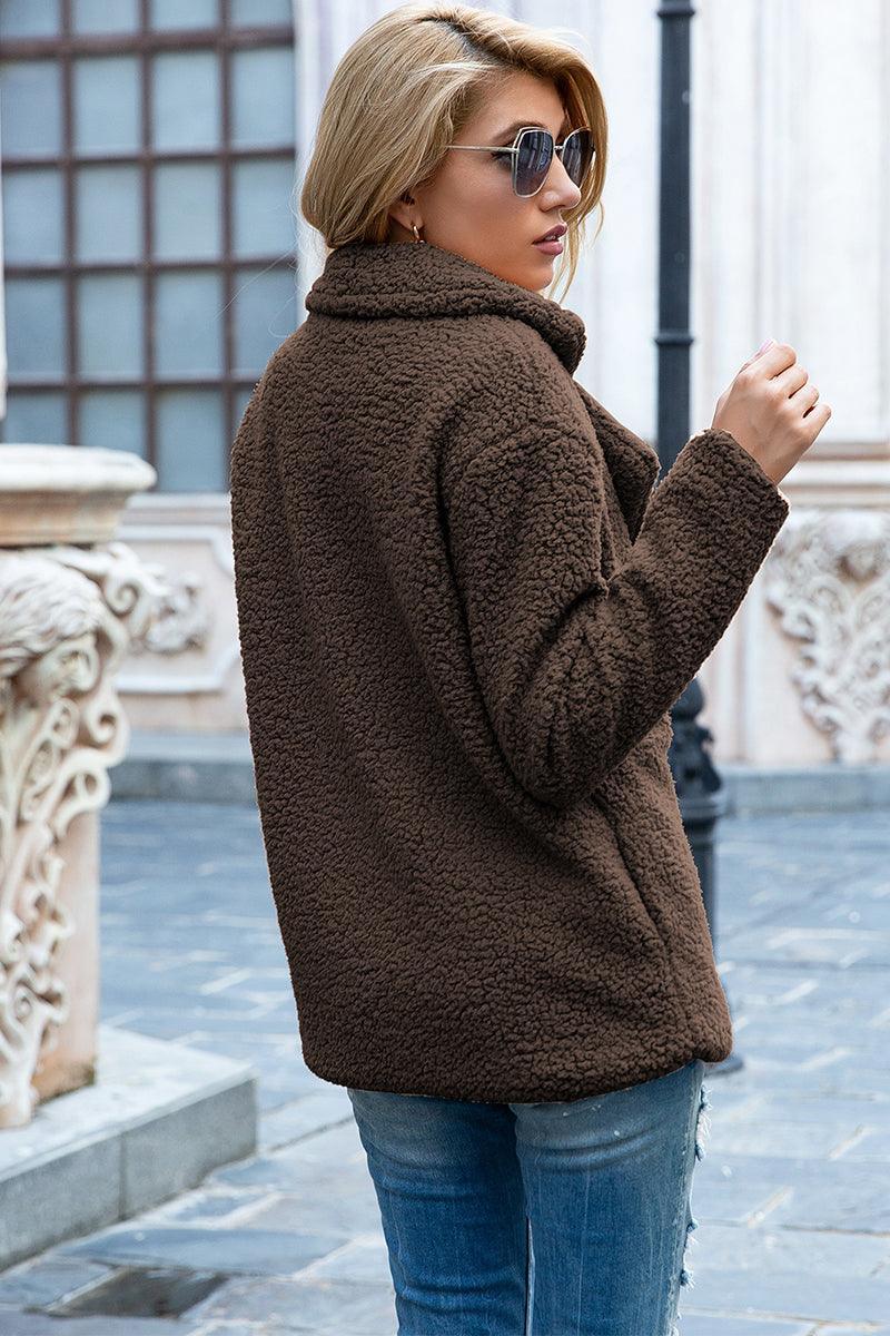 Manteau en sherpa à col à revers pleine grandeur Ivy Lane