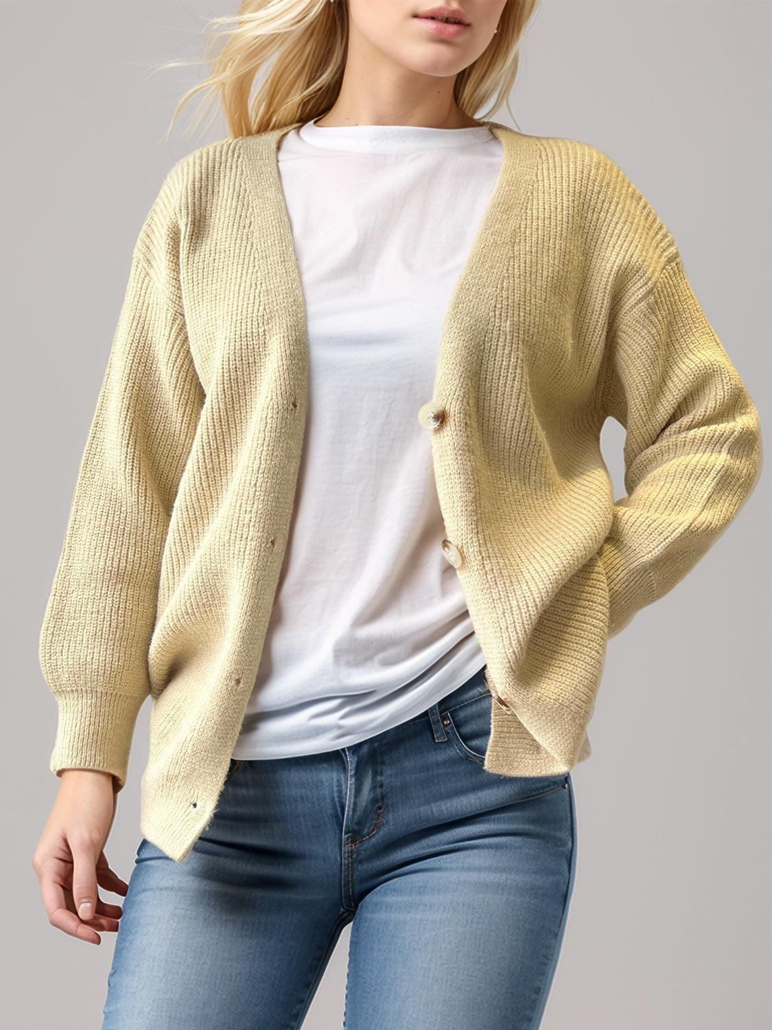 Cardigan boutonné à manches longues et col en V