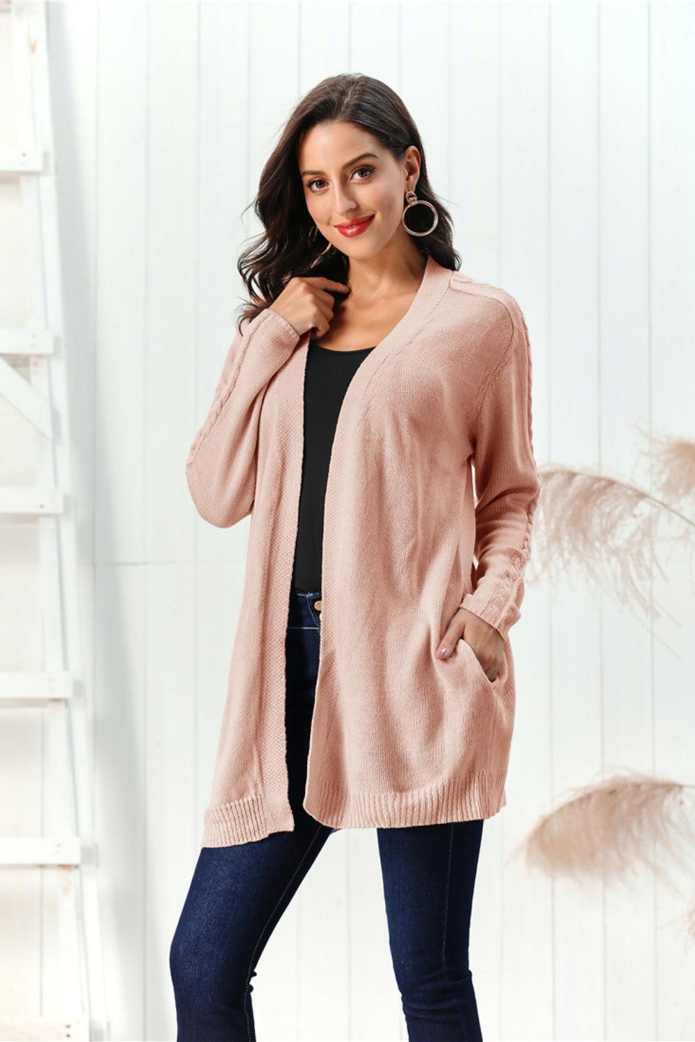 Cardigan ouvert à manches longues en maille torsadée