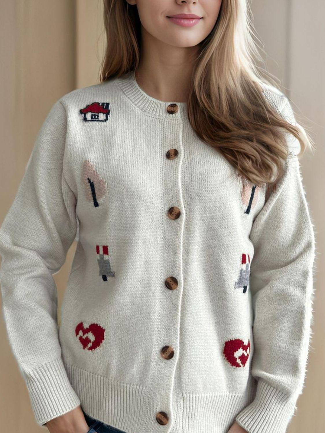 Cardigan boutonné à manches longues et col rond