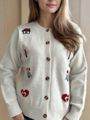 Cardigan boutonné à manches longues et col rond