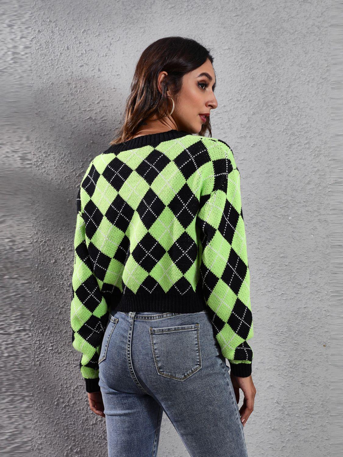 Cardigan boutonné à manches longues et motif géométrique