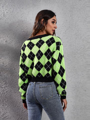 Cardigan boutonné à manches longues et motif géométrique