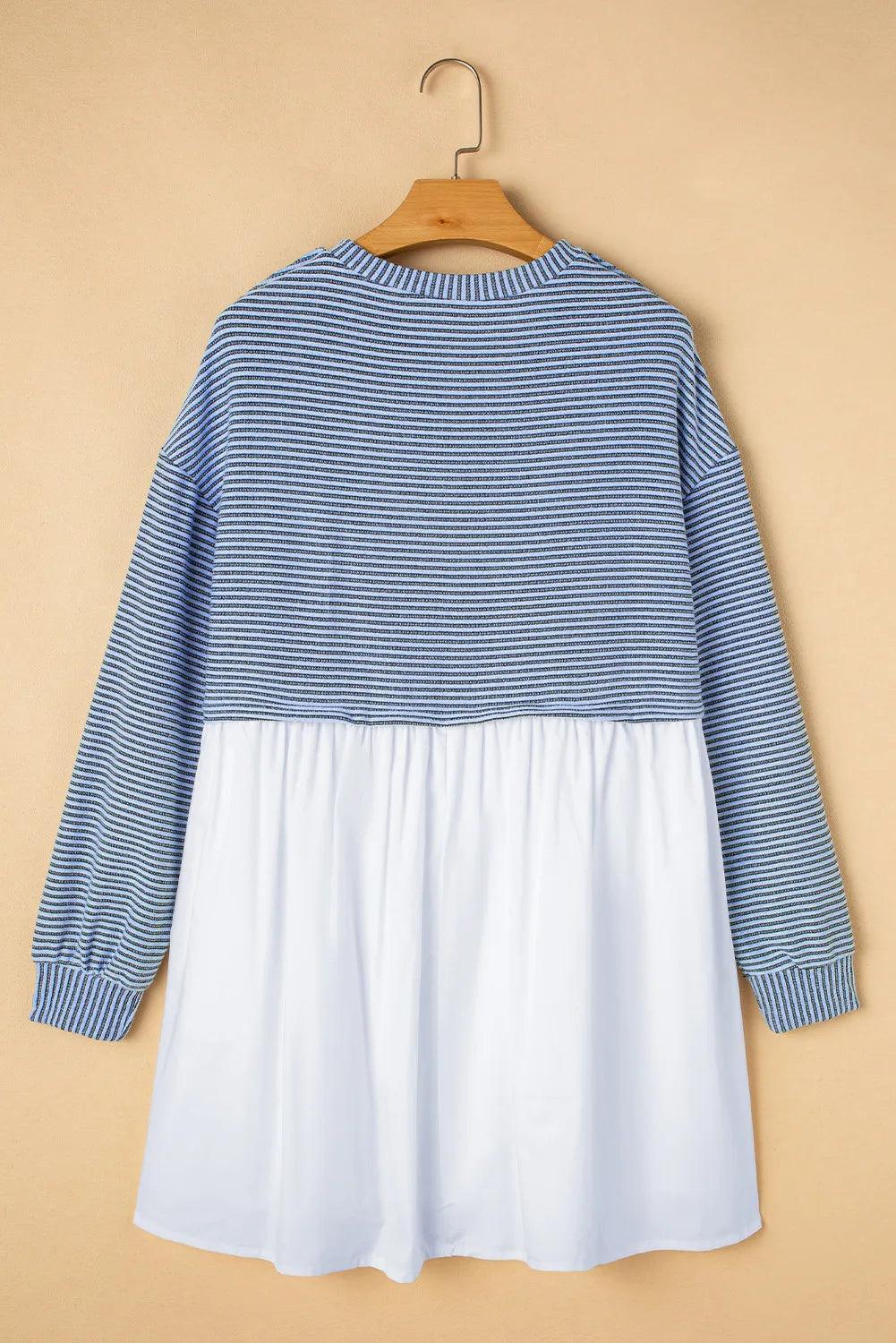 Mini-robe rayée à manches longues et col rond