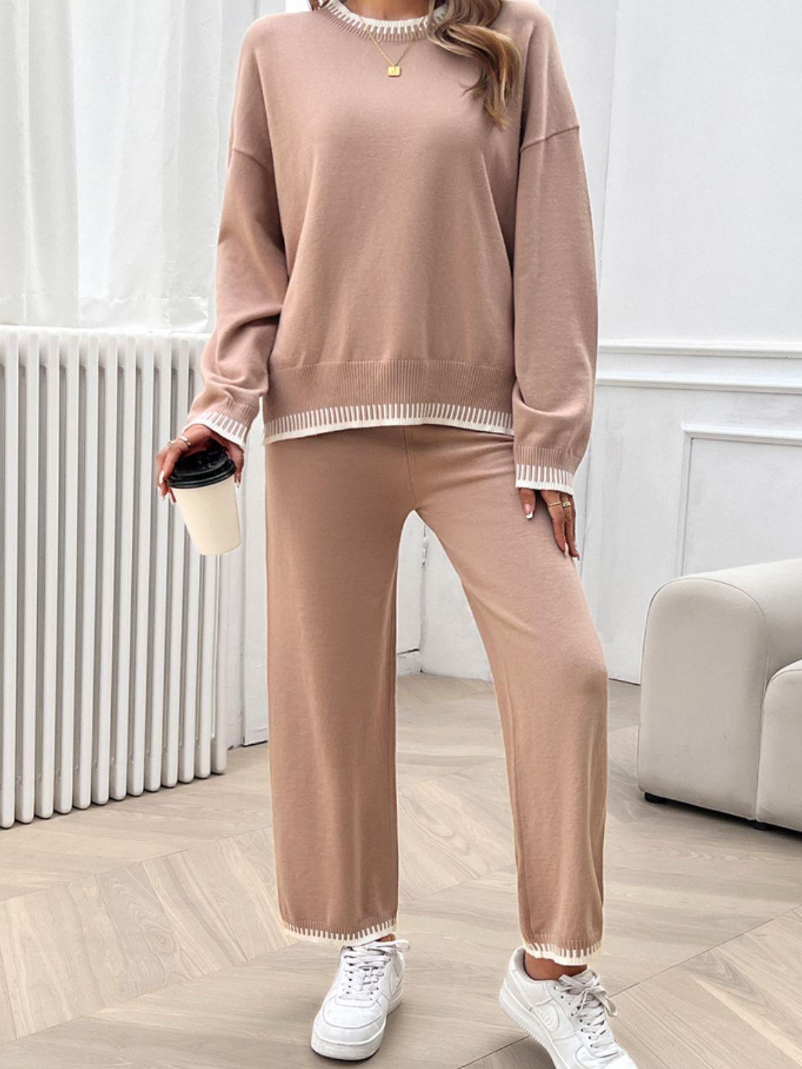Ensemble pull-over à col rond et épaules tombantes Devine et pantalon