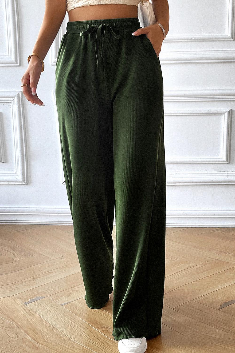 Pantalon à jambe large avec cordon de serrage et poches