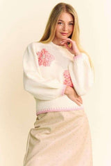 Pull col montant duveteux à patch fleuri Davi &amp; Dani