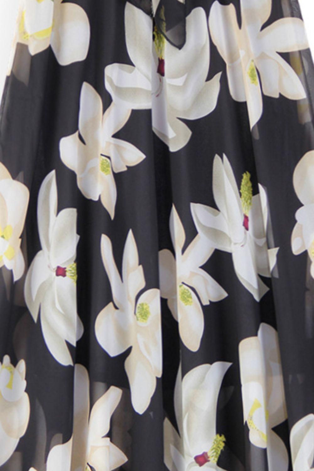 Jupe fleurie taille haute avec lien à la taille
