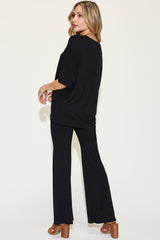 Basic Bae Full Size Bamboo Drop Shoulder T - Shirt and Flare Pants Set - Admiresty