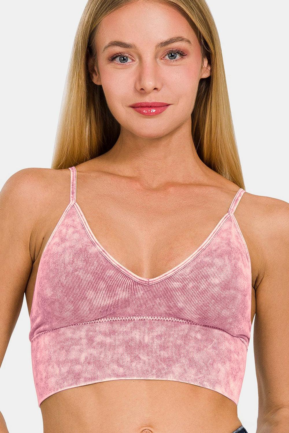 Camisole rembourrée avec soutien-gorge côtelé délavé Zenana