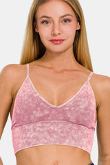Camisole rembourrée avec soutien-gorge côtelé délavé Zenana