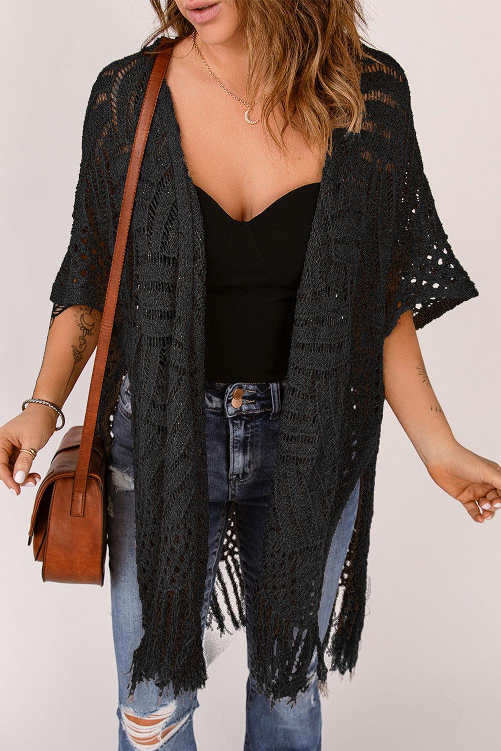 Cardigan ouvert sur le devant avec ourlet à franges et fente