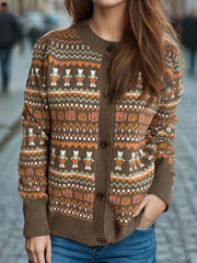 Cardigan boutonné à manches longues et motif graphique