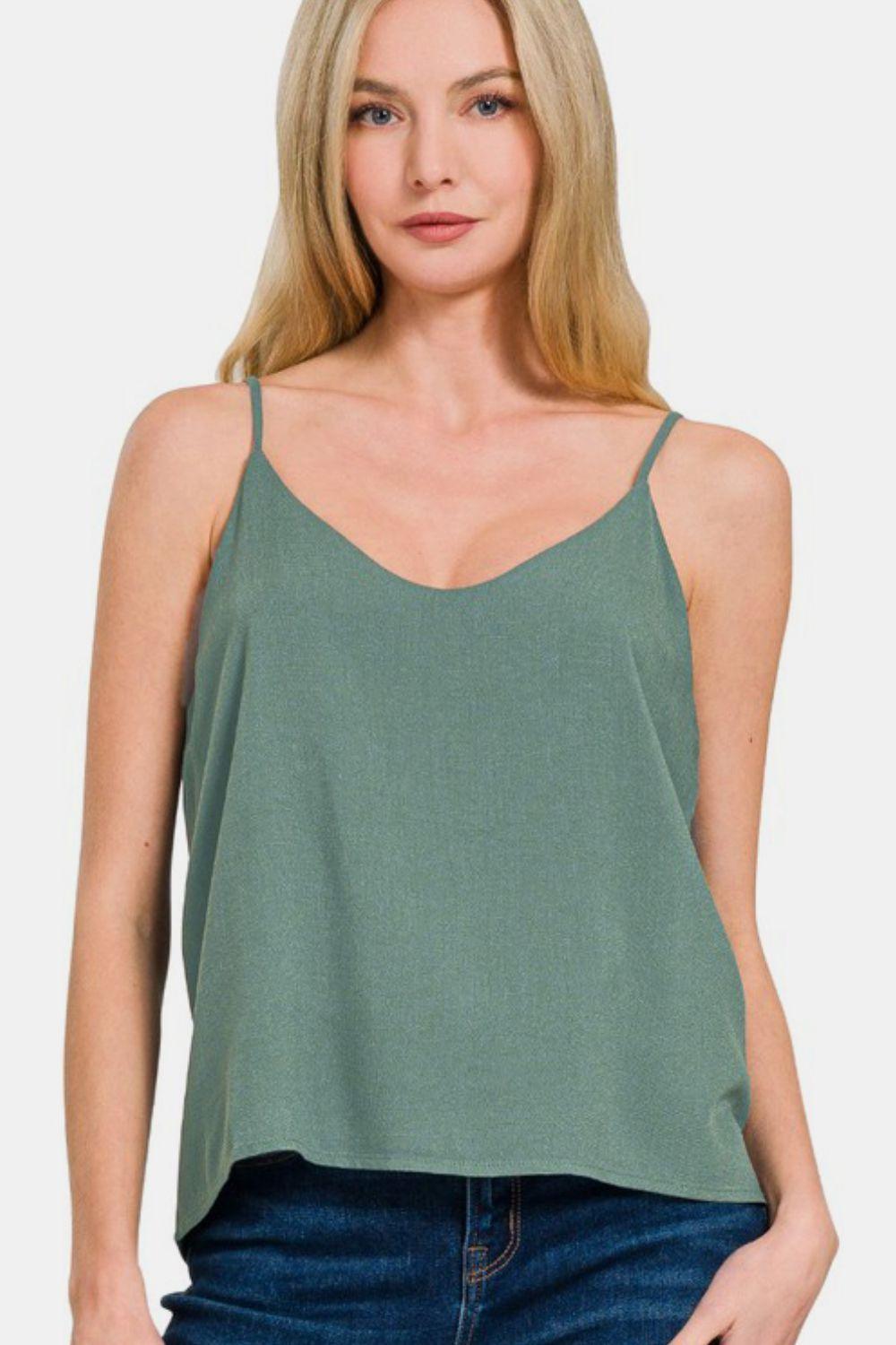 Camisole à bretelles spaghetti à deux épaisseurs Zenana