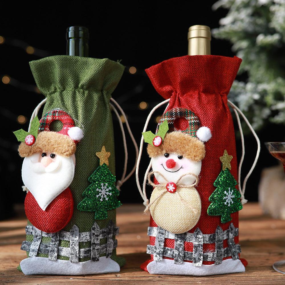 Assortiment de 2 housses de bouteille de vin pour poupée de Noël