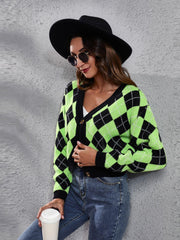 Cardigan boutonné à manches longues et motif géométrique
