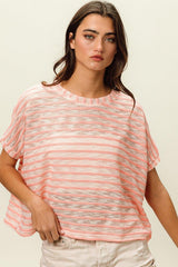 BiBi Braid Striped Short Sleeve Round Neck T - Shirt - Admiresty