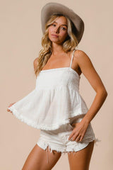 BiBi Fringed Hem Smocked Cami - Admiresty